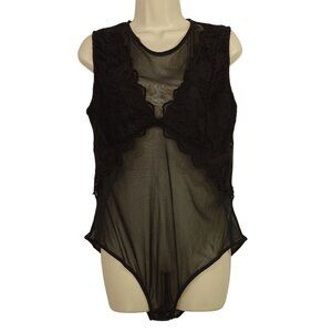 Ambiance Black Sheer Lace Bodysuit Women Plus Size 1X Sleeveless Open Back NEW